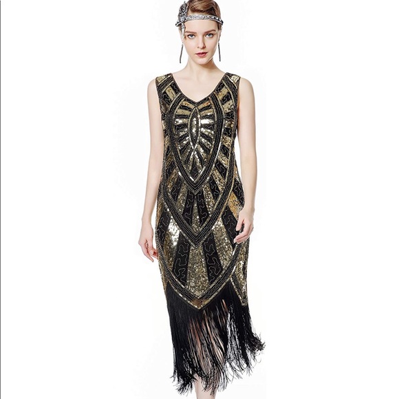 1920s black and gold dress